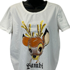 Bambi T Shirt Walt Disney Movie Sequins Sequined M Sugar White Womens L Large